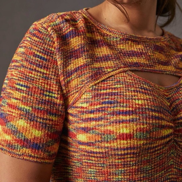 Anthropologie Current Air Cutout Rainbow Knit Mini Dress Size Medium NWT - Picture 3 of 16